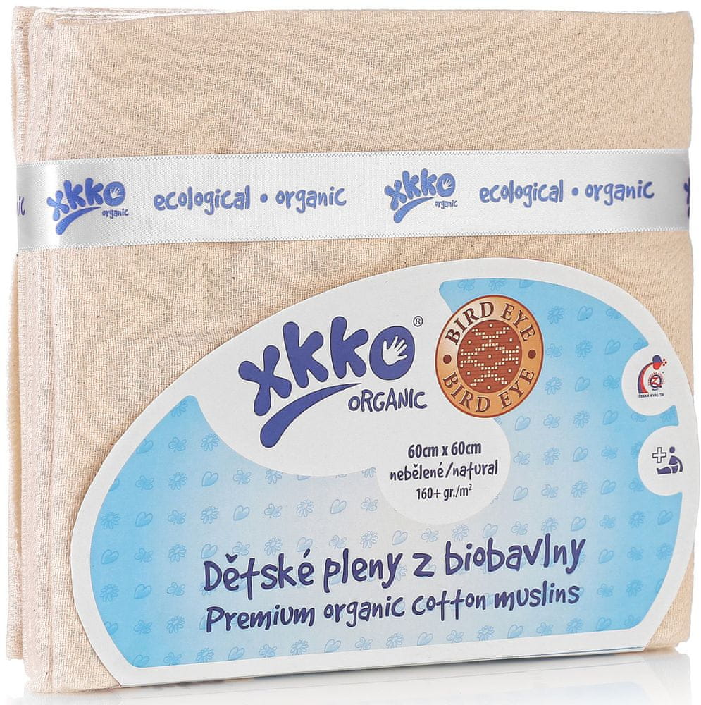 XKKO Biobavlněné plienky Organic 60x60 Bird Eye - natural - 5ks